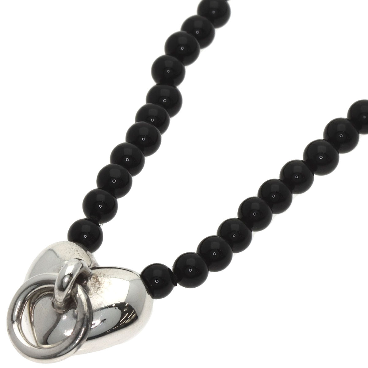 TIFFANY&Co. Heart Knock Onyx Necklace Silver Ladies [Used]