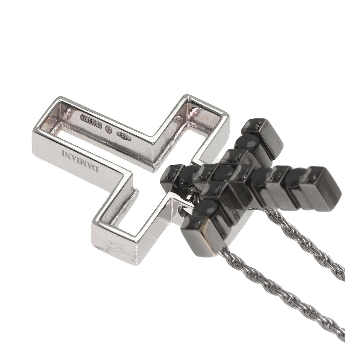 Damiani Belle Epoque Cross Motif Black Diamond Necklace K18 White Gold Ladies [Used]