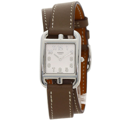 HERMES Cape Cod PM Double Tour Etoupe Watches CC1.210 Stainless Steel/Leather Ladies
