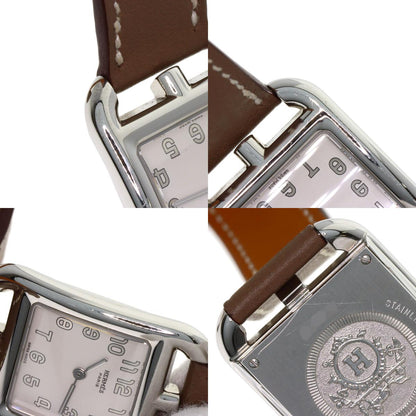 HERMES Cape Cod PM Double Tour Etoupe Watches CC1.210 Stainless Steel/Leather Ladies