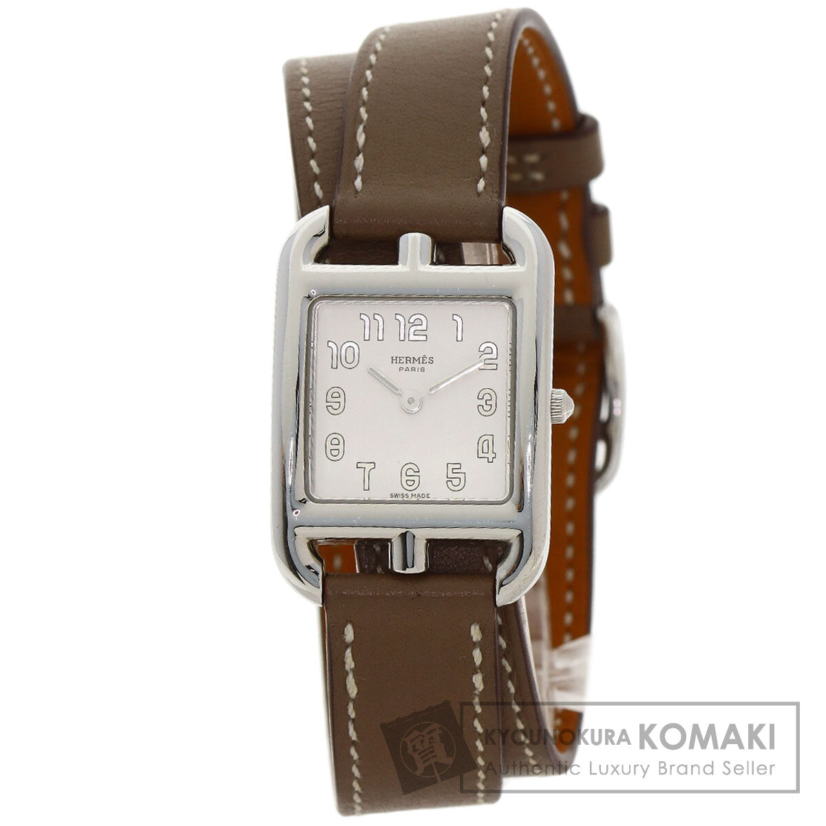 HERMES Cape Cod PM Double Tour Etoupe Watches CC1.210 Stainless Steel/Leather Ladies