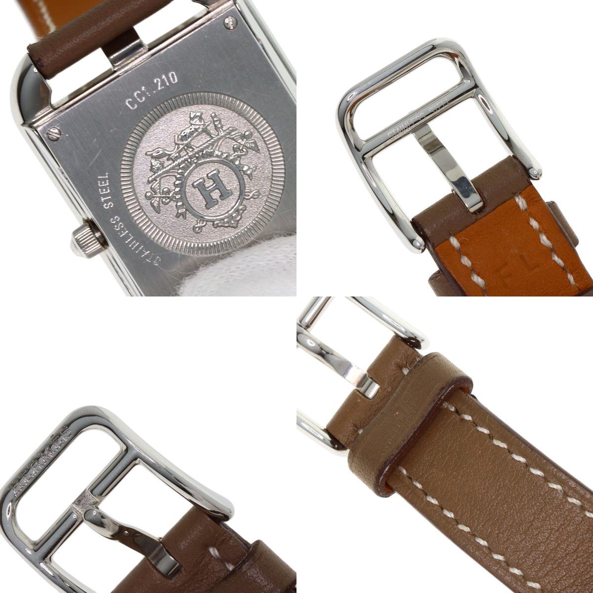 HERMES Cape Cod PM Double Tour Etoupe Watches CC1.210 Stainless Steel/Leather Ladies