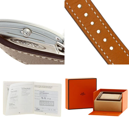 HERMES Cape Cod PM Double Tour Etoupe Watches CC1.210 Stainless Steel/Leather Ladies