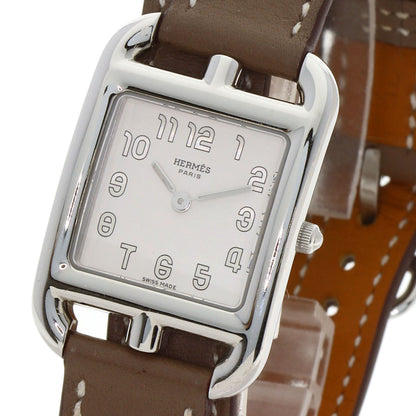 HERMES Cape Cod PM Double Tour Etoupe Watches CC1.210 Stainless Steel/Leather Ladies