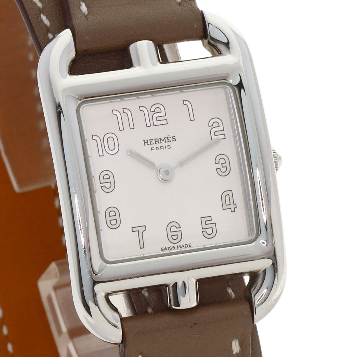 HERMES Cape Cod PM Double Tour Etoupe Watches CC1.210 Stainless Steel/Leather Ladies