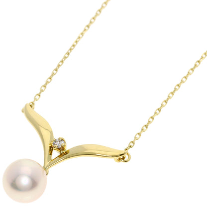 MIKIMOTO Pearl Pearl Diamond Necklace K18 Yellow Gold Ladies [Used]