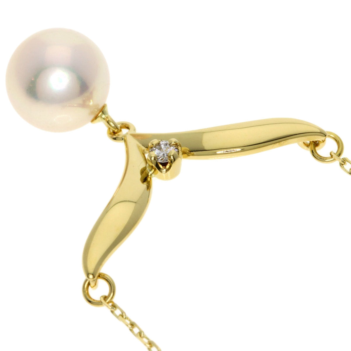 MIKIMOTO Pearl Pearl Diamond Necklace K18 Yellow Gold Ladies [Used]