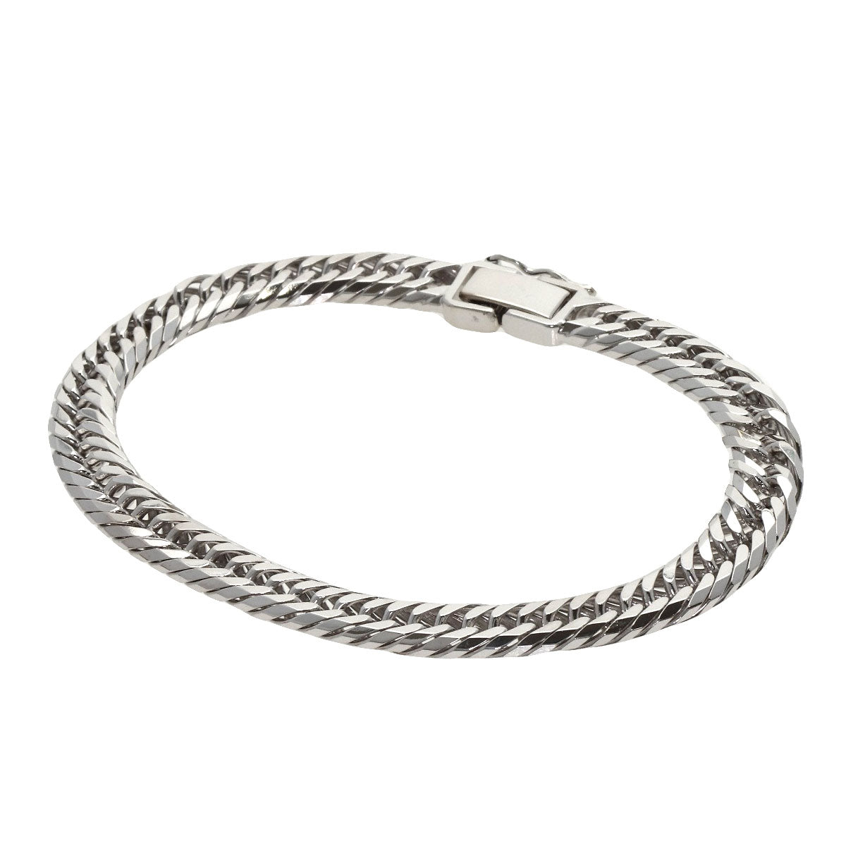 Curb Chain Kihei 8-sided Triple Bracelet K18 White Gold 20.4g　Ladies