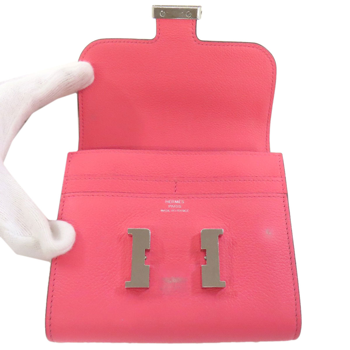 HERMES Constance Compact Silver Hardware Bifold Wallet with Coin Pocket Vaugham Ladies [Used]