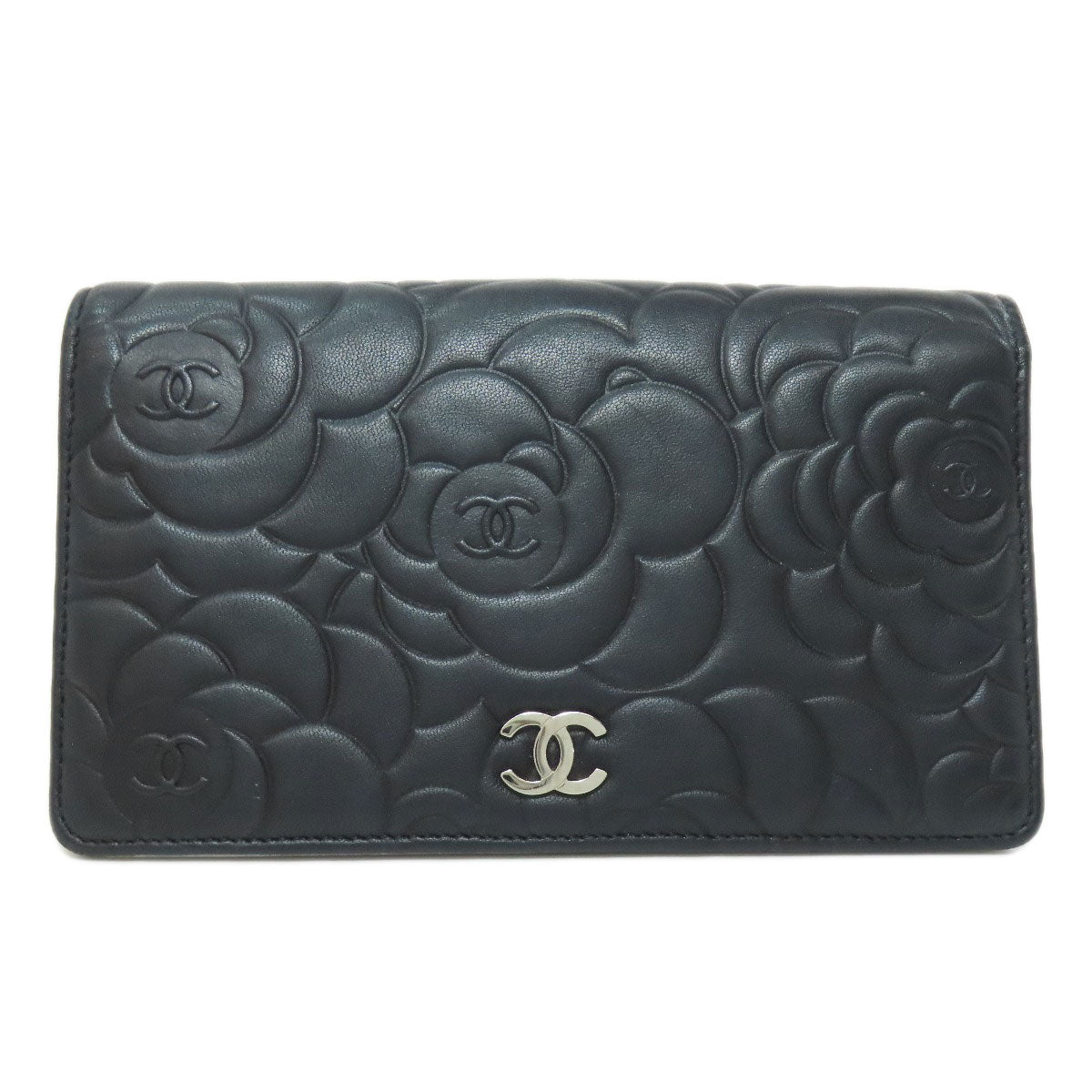 CHANEL   Long wallet (with coin pocket) Camellia COCO Mark SilverHardware Lambskin Ladies