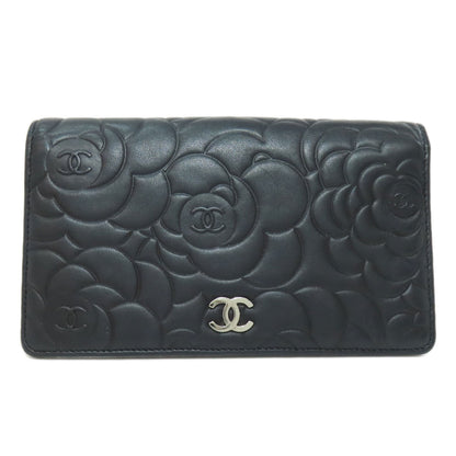 CHANEL   Long wallet (with coin pocket) Camellia COCO Mark SilverHardware Lambskin Ladies