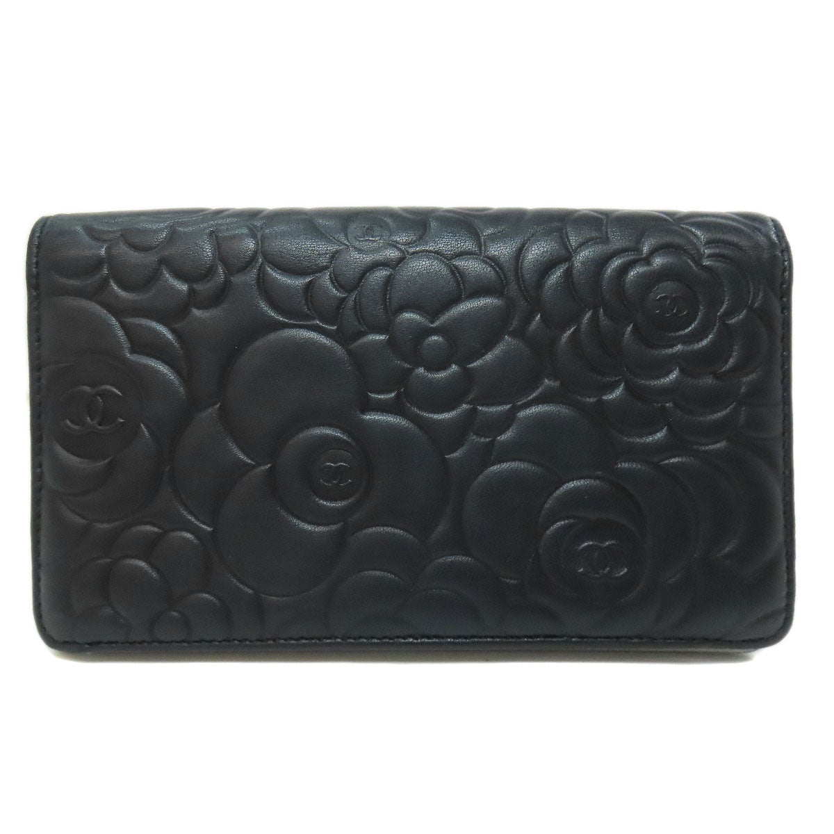 CHANEL   Long wallet (with coin pocket) Camellia COCO Mark SilverHardware Lambskin Ladies