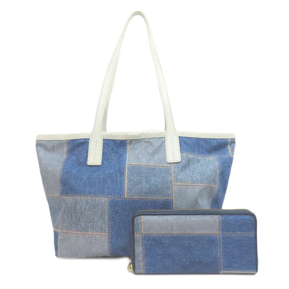 russet   Tote Bag Denim patchwork print with long wallet Nylon Ladies