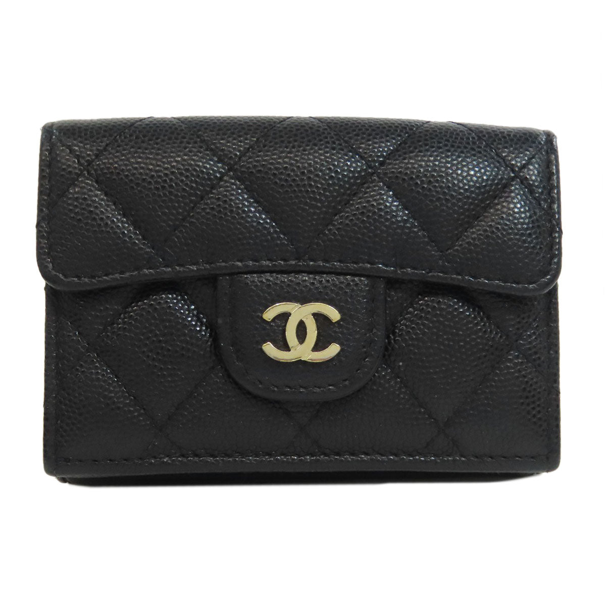 CHANEL   Bifold Wallet with Coin Pocket Tri-fold Wallet Matelasse GoldHardware Grained Calfskin Skin Ladies