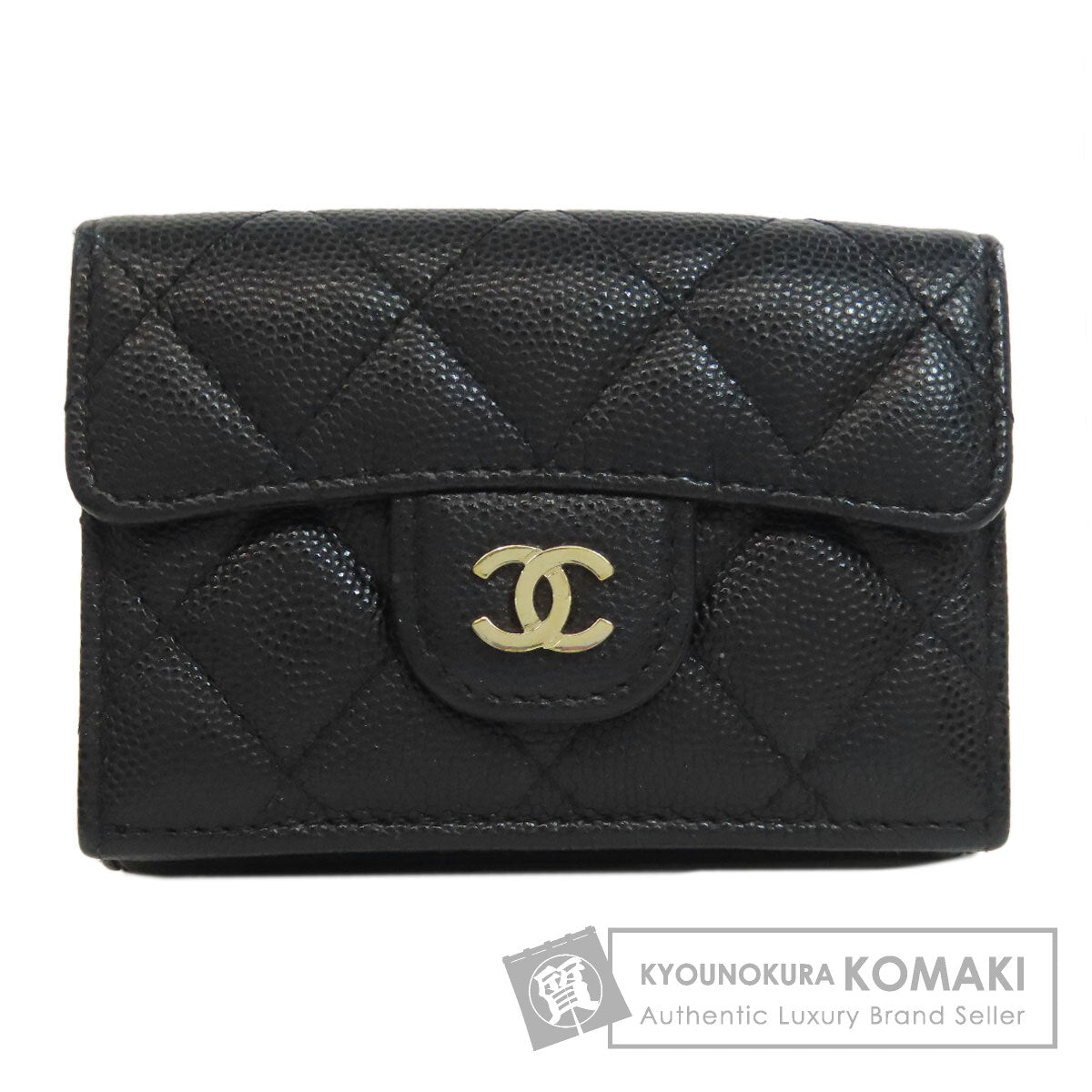 CHANEL   Bifold Wallet with Coin Pocket Tri-fold Wallet Matelasse GoldHardware Grained Calfskin Skin Ladies