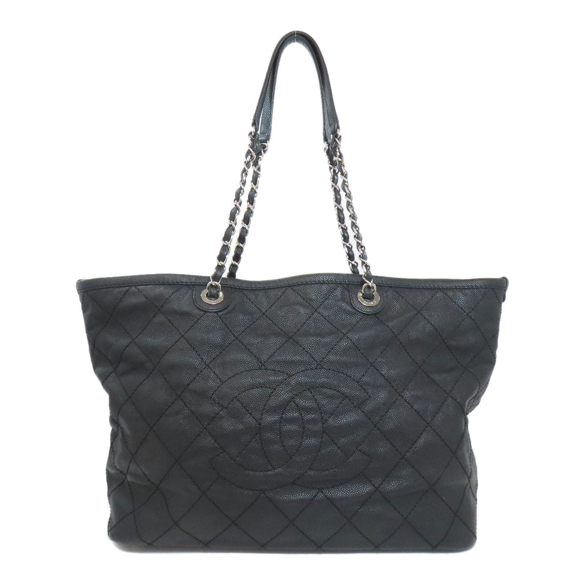 CHANEL Matelasse SilverHardware Tote Bag Grained Calfskin Skin Ladies [Used]