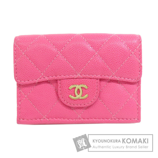 CHANEL   Bifold Wallet with Coin Pocket COCO Mark GoldHardware Tri-fold Wallet Grained Calfskin Skin Ladies