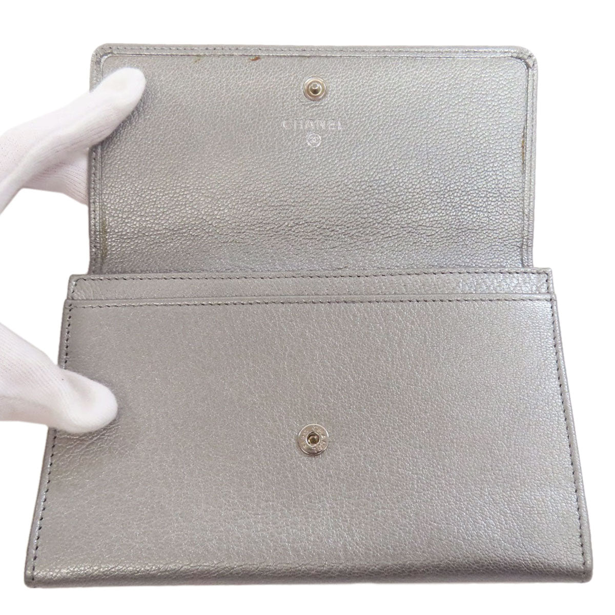 CHANEL COCO Mark SilverHardware Long wallet (with coin pocket) Calf Ladies [Used]