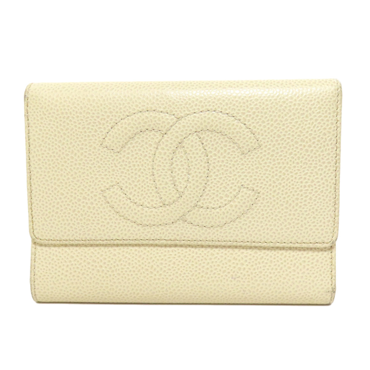 CHANEL COCO Mark GoldHardware Bifold Wallet with Coin Pocket Grained Calfskin Skin Ladies [Used]