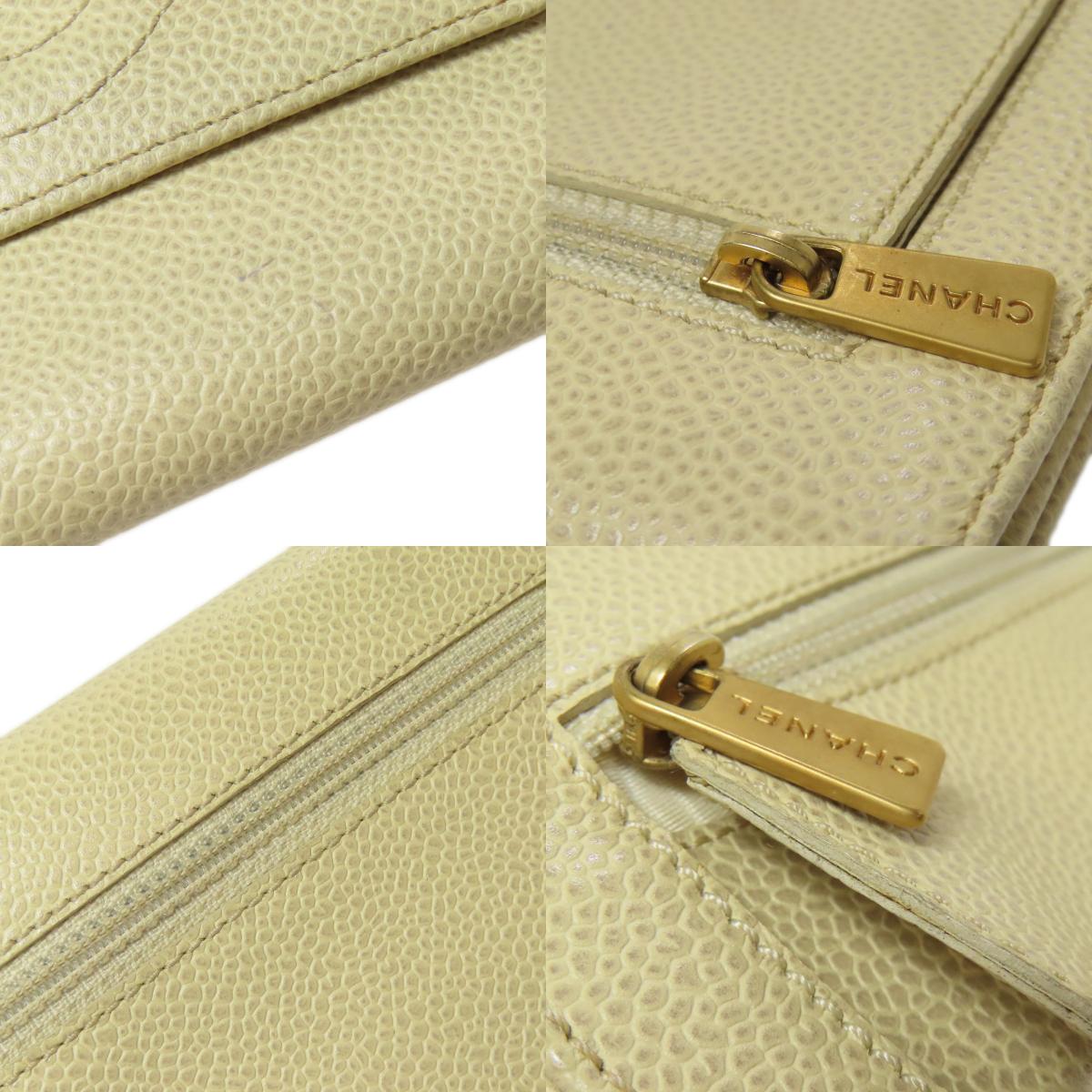 CHANEL COCO Mark GoldHardware Bifold Wallet with Coin Pocket Grained Calfskin Skin Ladies [Used]