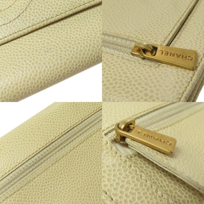 CHANEL COCO Mark GoldHardware Bifold Wallet with Coin Pocket Grained Calfskin Skin Ladies [Used]