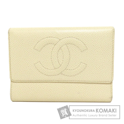 CHANEL COCO Mark GoldHardware Bifold Wallet with Coin Pocket Grained Calfskin Skin Ladies [Used]