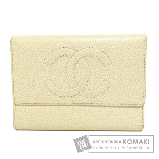 CHANEL COCO Mark GoldHardware Bifold Wallet with Coin Pocket Grained Calfskin Skin Ladies [Used]