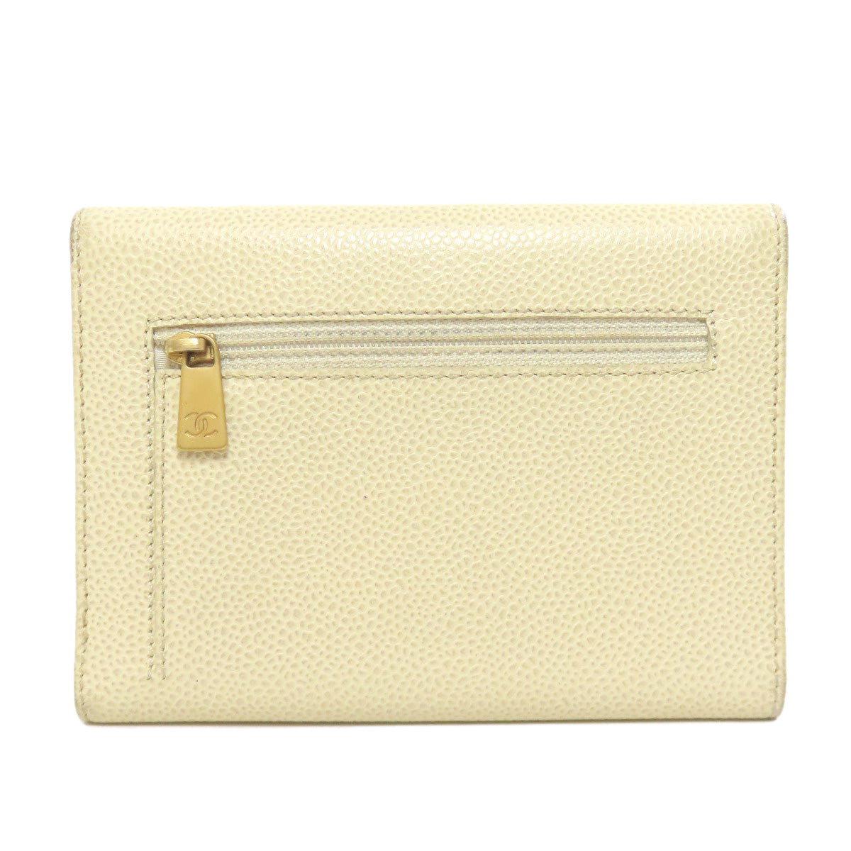 CHANEL COCO Mark GoldHardware Bifold Wallet with Coin Pocket Grained Calfskin Skin Ladies [Used]
