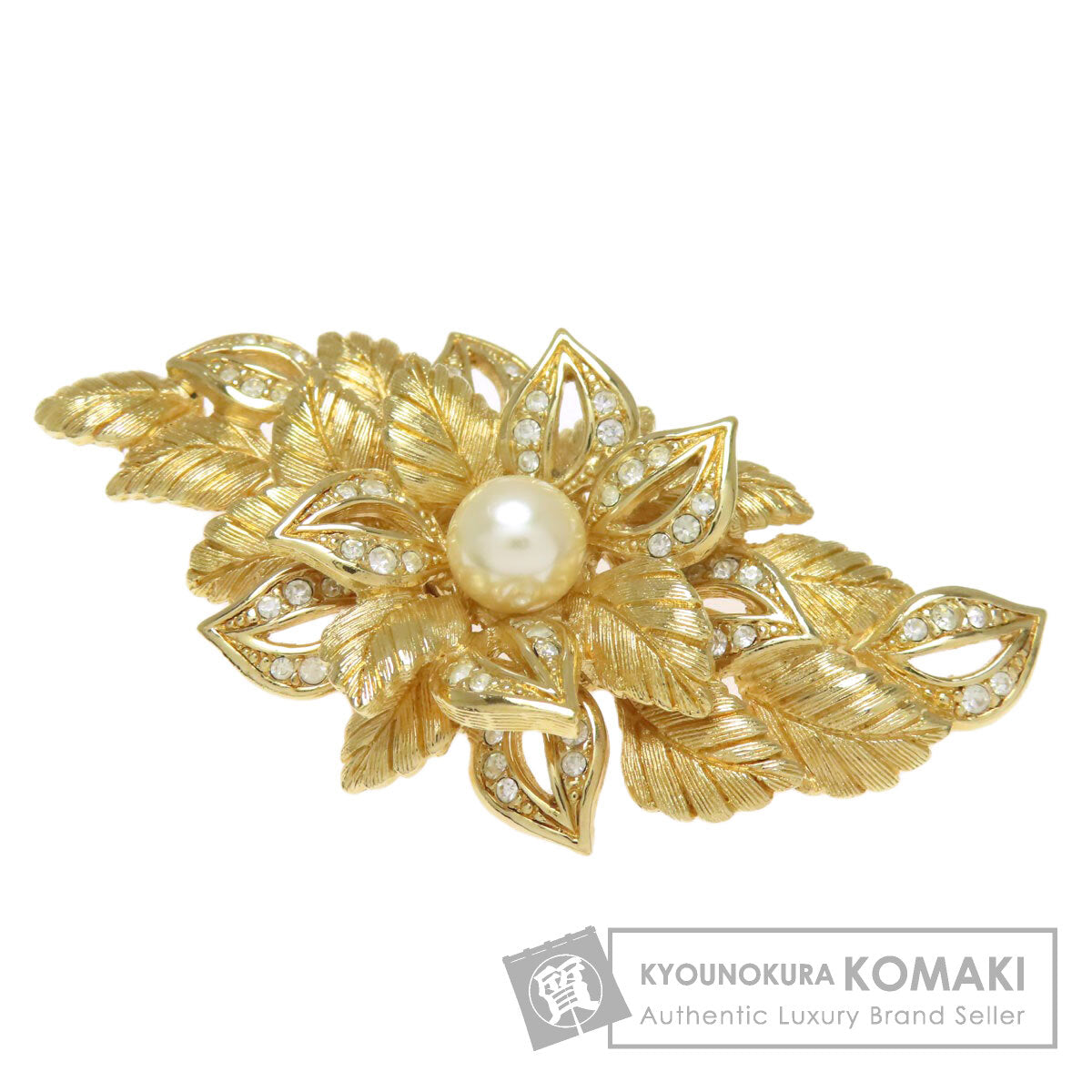 CHRISTIAN DIOR Flowers Rhinestones Faux Pearls Brooch Metal Ladies [Used]