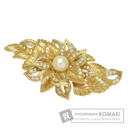 CHRISTIAN DIOR Flowers Rhinestones Faux Pearls Brooch Metal Ladies [Used]
