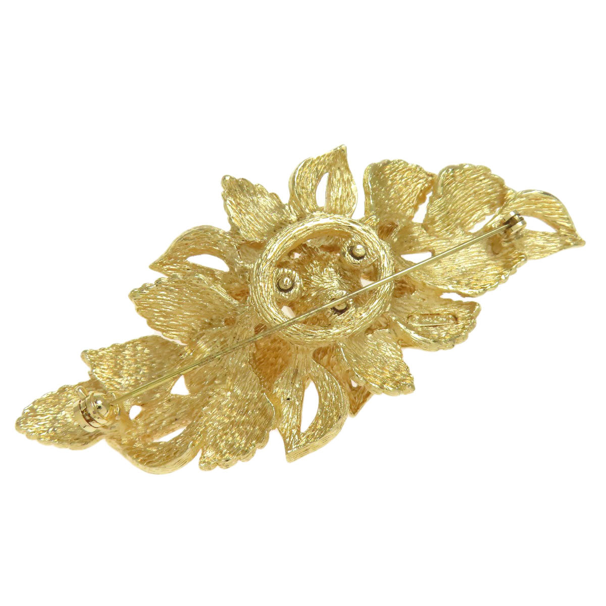 CHRISTIAN DIOR Flowers Rhinestones Faux Pearls Brooch Metal Ladies [Used]