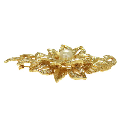 CHRISTIAN DIOR Flowers Rhinestones Faux Pearls Brooch Metal Ladies [Used]