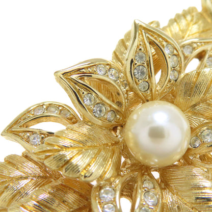 CHRISTIAN DIOR Flowers Rhinestones Faux Pearls Brooch Metal Ladies [Used]