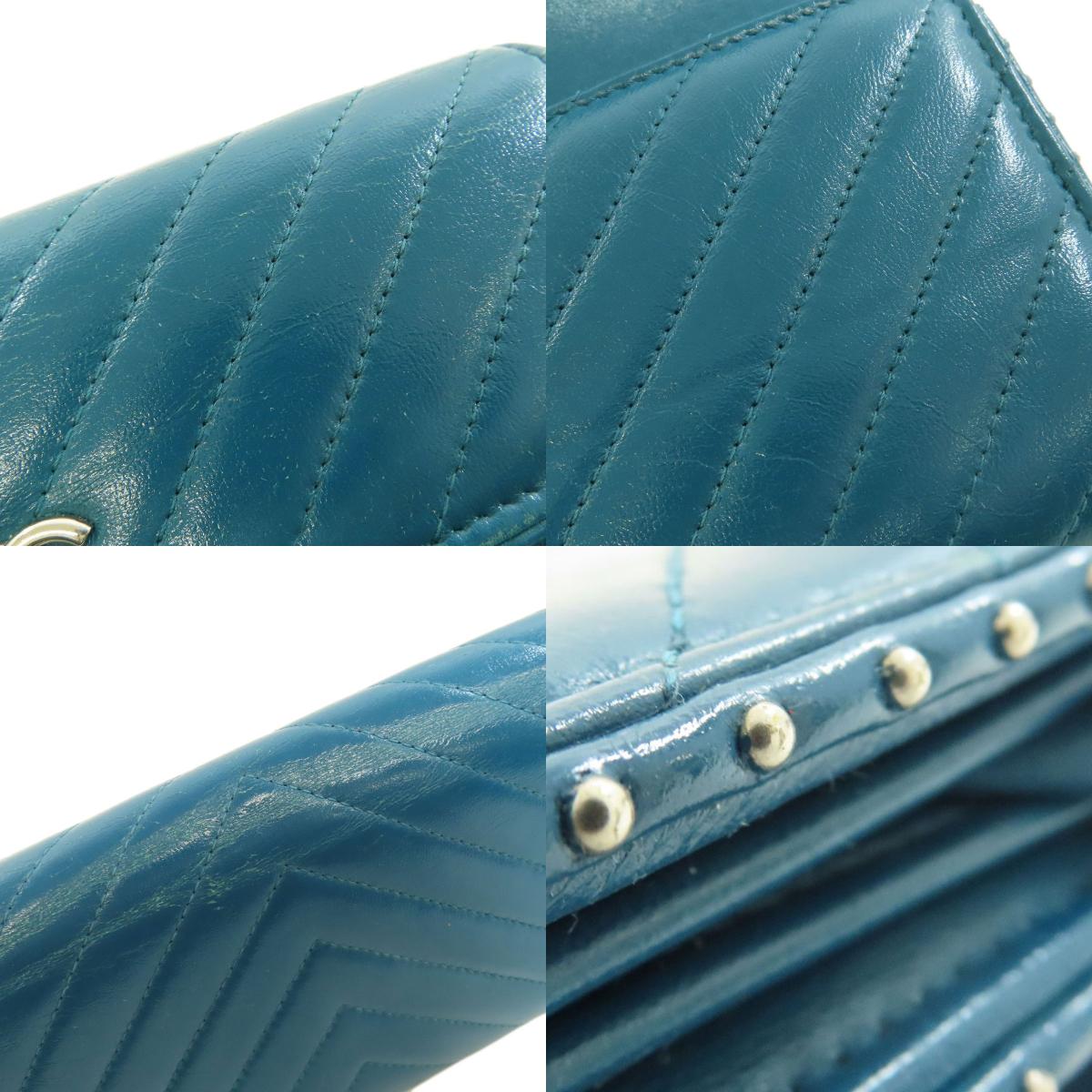 CHANEL V Stitch COCO Mark SilverHardware Long wallet (with coin pocket) Calf Ladies [Used]