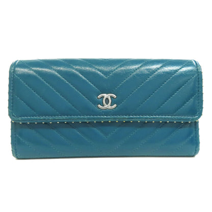 CHANEL V Stitch COCO Mark SilverHardware Long wallet (with coin pocket) Calf Ladies [Used]