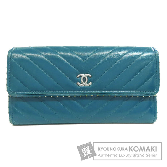 CHANEL   Long wallet (with coin pocket) V Stitch COCO Mark SilverHardware Calf Ladies