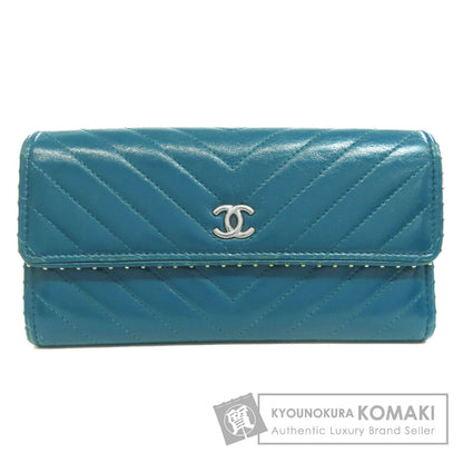 CHANEL V Stitch COCO Mark SilverHardware Long wallet (with coin pocket) Calf Ladies [Used]