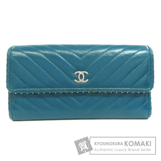 CHANEL V Stitch COCO Mark SilverHardware Long wallet (with coin pocket) Calf Ladies [Used]