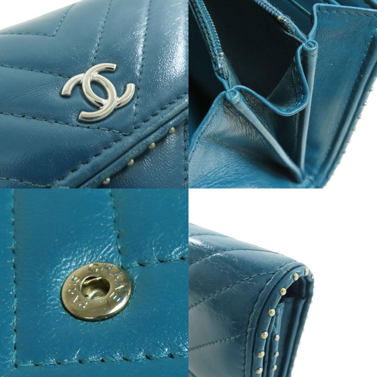 CHANEL V Stitch COCO Mark SilverHardware Long wallet (with coin pocket) Calf Ladies [Used]