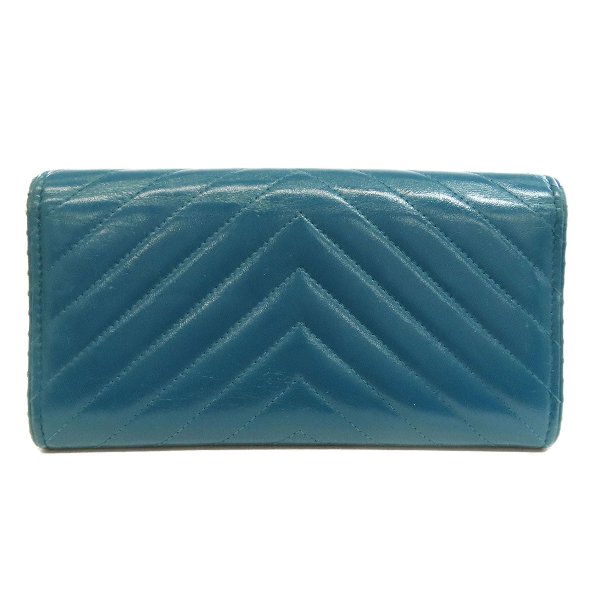 CHANEL V Stitch COCO Mark SilverHardware Long wallet (with coin pocket) Calf Ladies [Used]