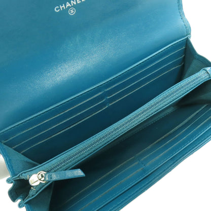 CHANEL V Stitch COCO Mark SilverHardware Long wallet (with coin pocket) Calf Ladies [Used]