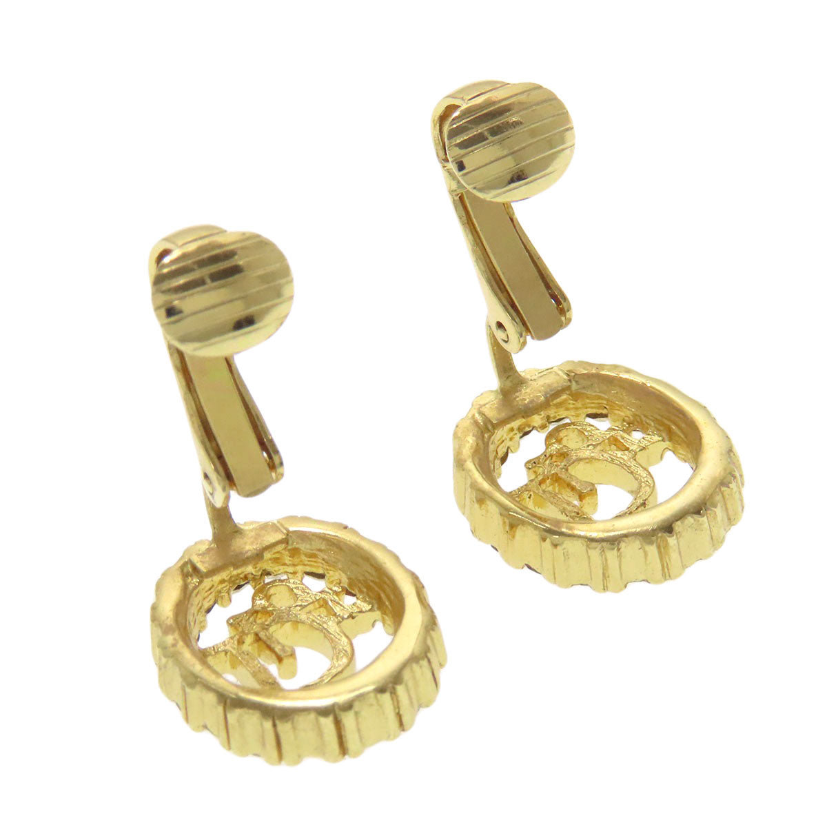 CHRISTIAN DIOR Logo rhinestone Earring Metal Ladies [Used]