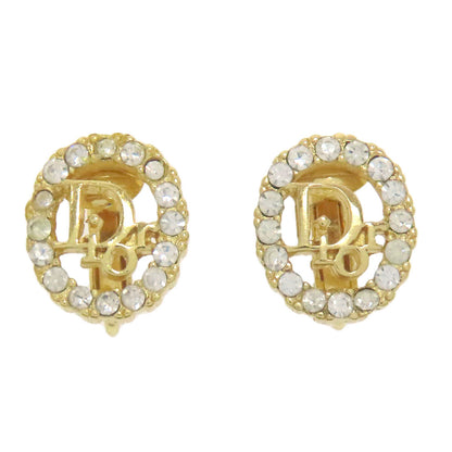 CHRISTIAN DIOR Logo rhinestone Earring Metal Ladies [Used]