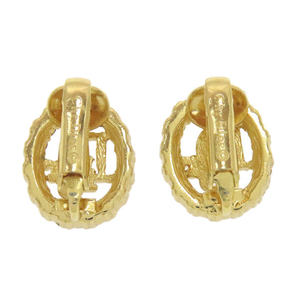 CHRISTIAN DIOR Logo rhinestone Earring Metal Ladies [Used]