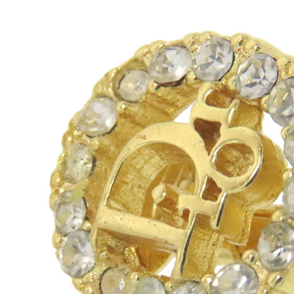 CHRISTIAN DIOR Logo rhinestone Earring Metal Ladies [Used]