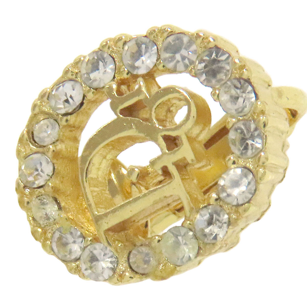 CHRISTIAN DIOR Logo rhinestone Earring Metal Ladies [Used]