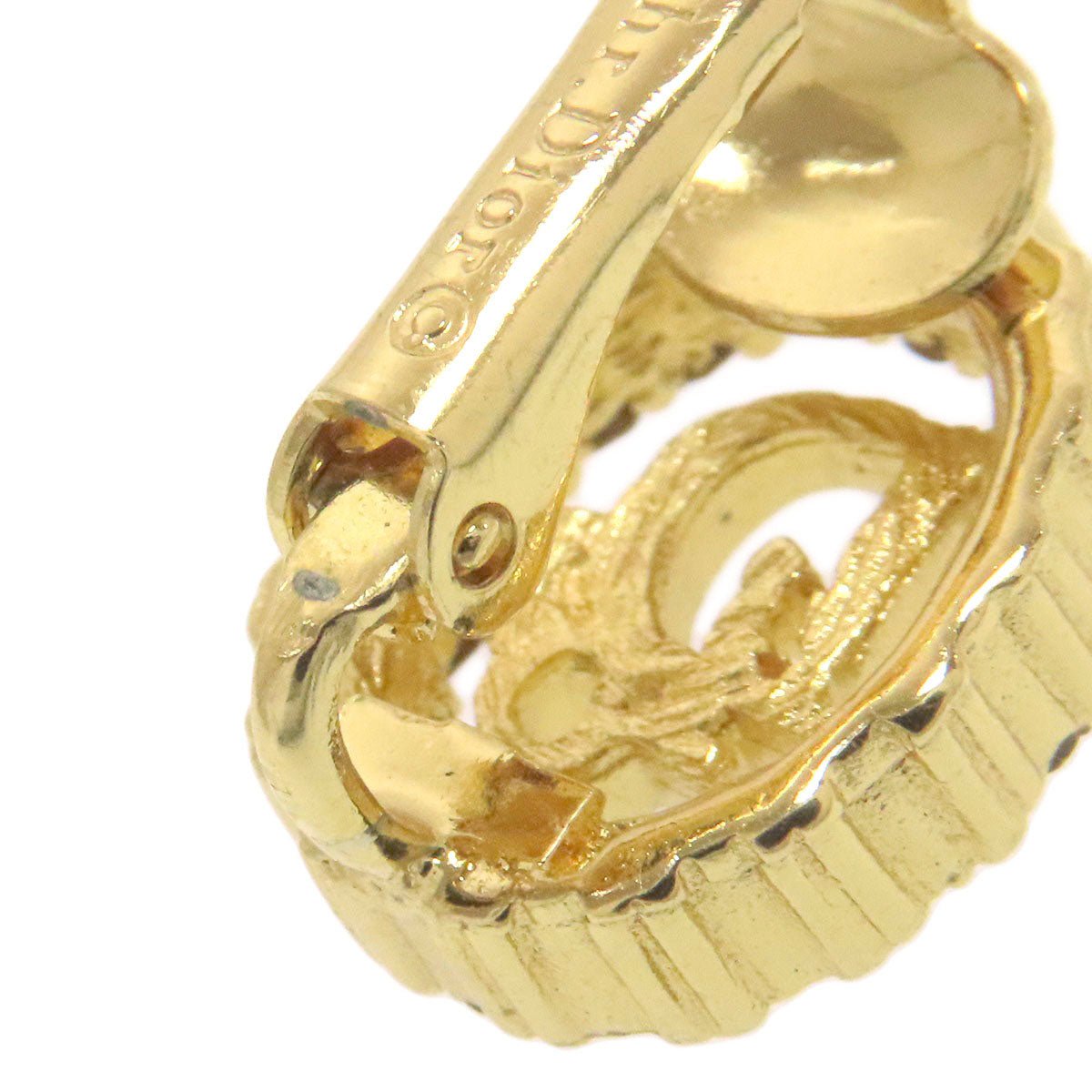 CHRISTIAN DIOR Logo rhinestone Earring Metal Ladies [Used]