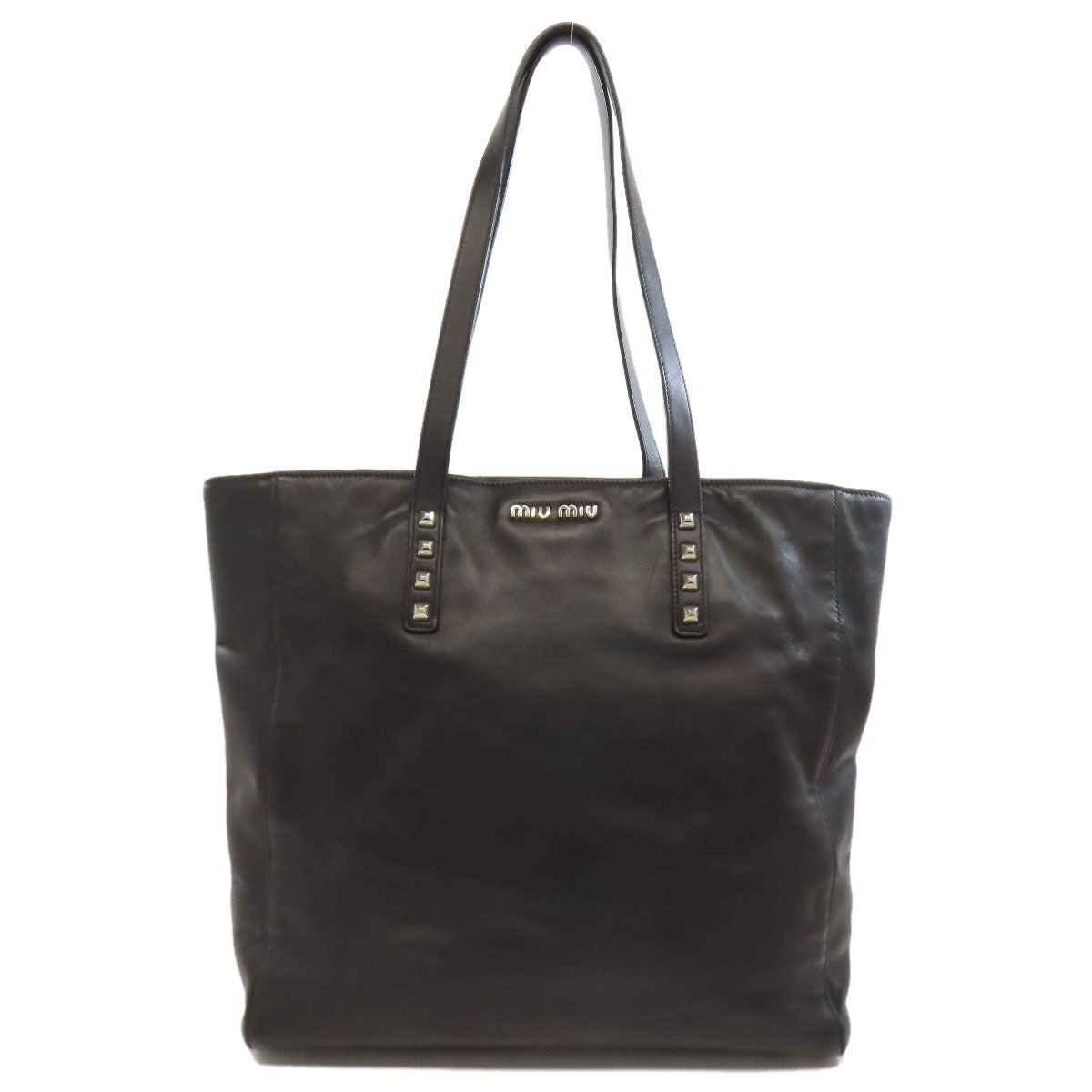 MIUMIU Logo studs Tote Bag Leather Ladies [Used]