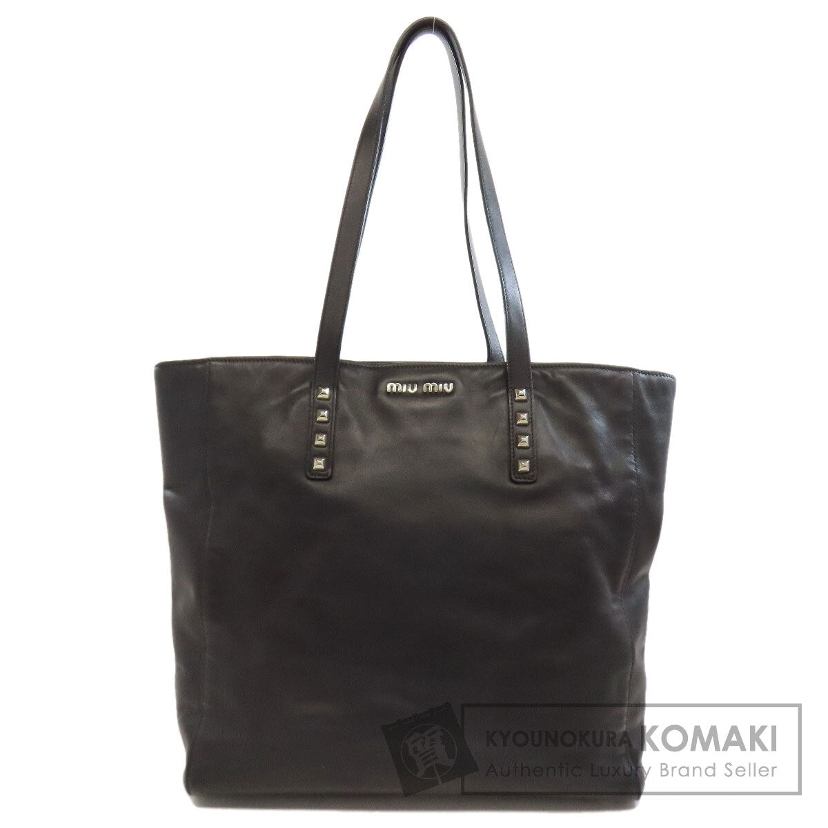 MIUMIU Logo studs Tote Bag Leather Ladies [Used]