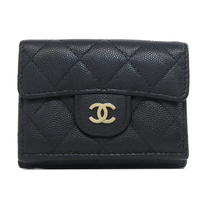 CHANEL   Bifold Wallet with Coin Pocket Tri-fold Wallet Matelasse GoldHardware Grained Calfskin Skin Ladies